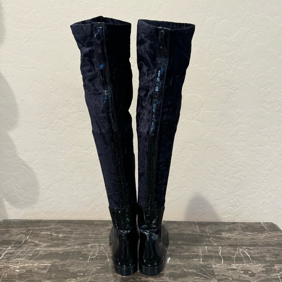 Italian Patent Leather and Velveteen Over The Knee Sock Boots - Picture 12 of 16